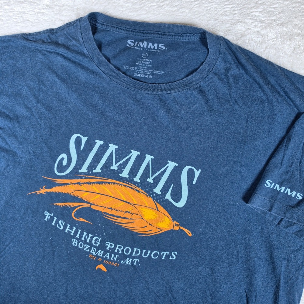 Simms Fishing Products Bozeman MT Mens XXL Blue Graphic s/s Tee RN103631